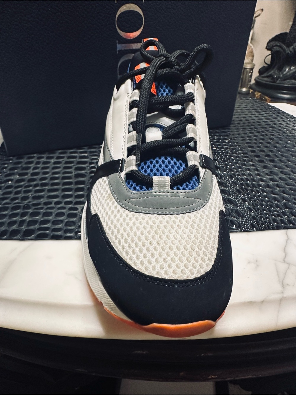 Dior Men's Chunky Sneakers in White, Black & Blue with Orange Accents - Picture 2 of 10